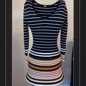 Multicolor Striped Longsleeve Stretchy Sweater Dress